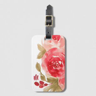 Étiquette À Bagage Elégante aquarelle Rose rouge Monogramme