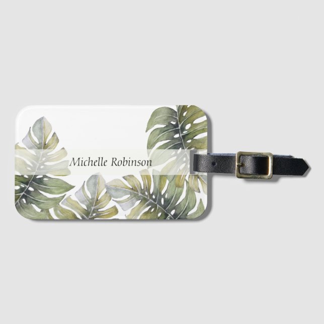 Étiquette À Bagage Elégante Aquarelle Tropicale Monstère (Devant Horizontal)