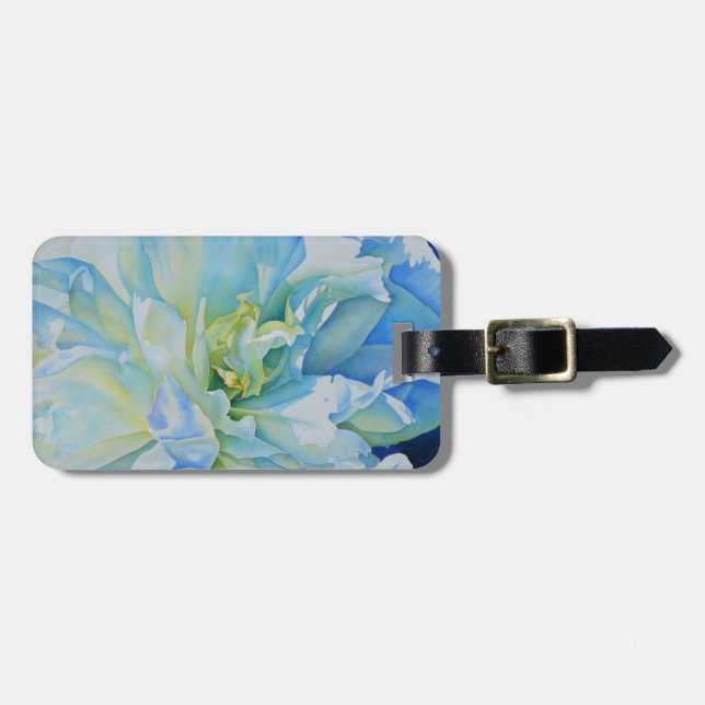 Étiquette À Bagage Elégante couleur bleue turquoise florale (Devant horizontal)