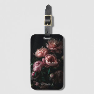 Étiquette À Bagage Élégante Feminine Floral Peonies Rose Nom personna