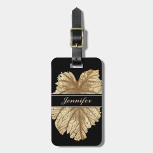 Étiquette À Bagage Elégante Feuille d'or noire femme luxe Personnalis