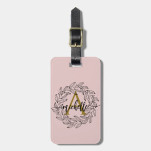 Étiquette À Bagage Élégante Fille Blush rose FloralOr Monogramme Nom