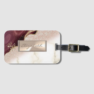 Étiquette À Bagage Elégante Glittery Bokeh Ombre, Marbre Bourgogne