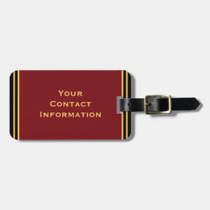 Étiquette À Bagage Elégante Gold Personnalisée Bande Bourgogne Rouge 