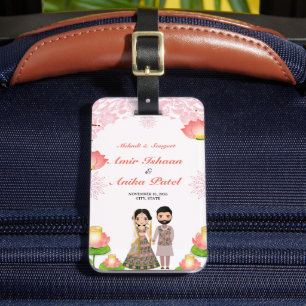 Étiquette À Bagage Élégante Lanternes Lotus Rose Mehndi Sangeet Indie