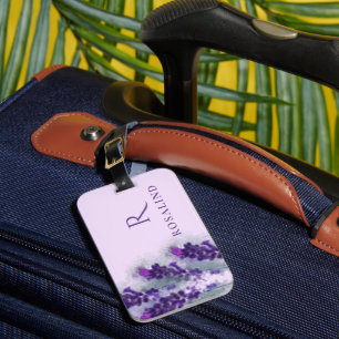 Étiquette À Bagage Élégante Lavandre violette Fleurs monogrammées