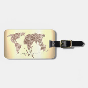 Étiquette À Bagage Élégante Parties scintillant Carte du monde Monogr
