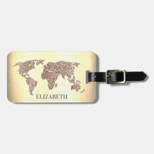 Étiquette À Bagage Élégante Parties scintillant Carte du monde Voyage