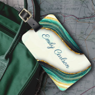 Étiquette À Bagage Élégante parties scintillant en marbre vert émerau