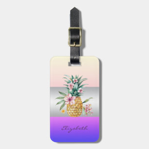 Étiquette À Bagage Élégante Rayure Féminine, Floraison de l'Ananas