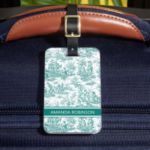 Étiquette À Bagage Elégante toile turquoise vintage de jouy