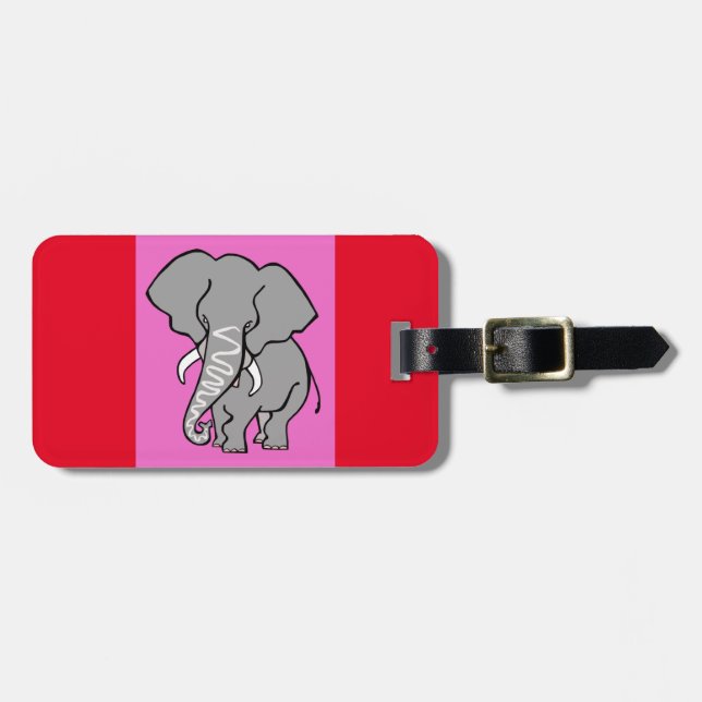 Étiquette À Bagage ELEPHANT africain cool - Animal sauvage - Rose & r (Devant horizontal)