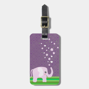 Étiquette À Bagage Éléphant mignon dans rose girly et le pourpre
