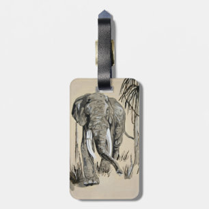 Étiquette À Bagage Eléphant Se Promenant À Travers L'Art De La Savane