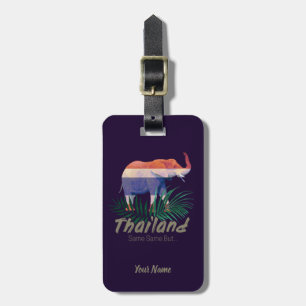 Étiquette À Bagage Elephant thaïlandais with Flag and Jungle leaves