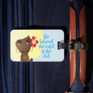 Étiquette À Bagage Elle Croyait Qu'Elle Pourrait, Femme Noire, Bleu F