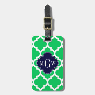 Étiquette À Bagage Emerald White Marocain #5 Marine 3 Monogramme init