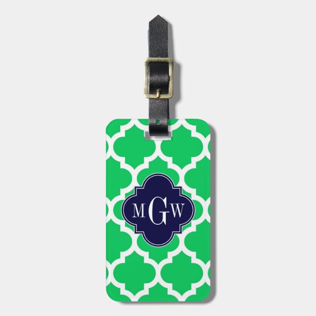 Étiquette À Bagage Emerald White Marocain #5 Marine 3 Monogramme init (Devant Vertical)