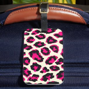 Étiquette À Bagage Empreinte de léopard animal rose et noir