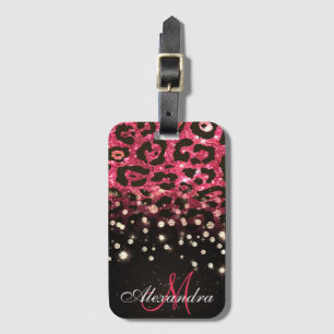 Étiquette À Bagage Empreinte de léopard Parties scintillant rose et d