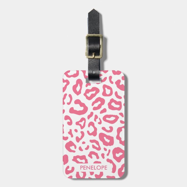 Étiquette À Bagage Empreinte de léopard rose (Devant Vertical)