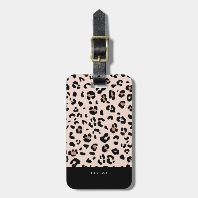 Étiquette À Bagage Empreinte de léopard tendance et nom personnalisé (Devant Vertical)
