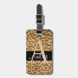 Étiquette À Bagage Empreinte de léopard Un monogramme initialise la b