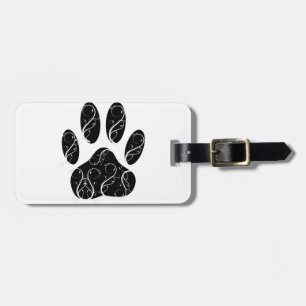 Étiquette À Bagage Empreinte de patte Chien Noir Avec Flouris Blanc