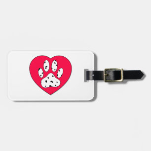 Étiquette À Bagage Empreinte de patte dalmate dans le coeur rouge