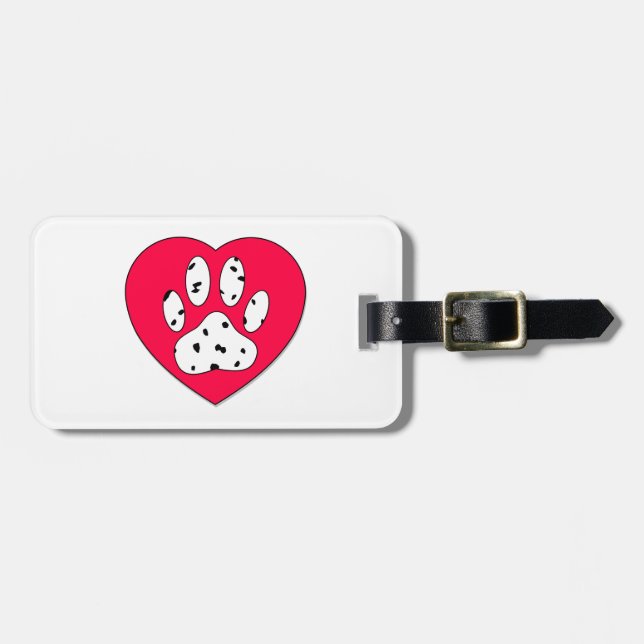 Étiquette À Bagage Empreinte de patte dalmate dans le coeur rouge (Devant horizontal)