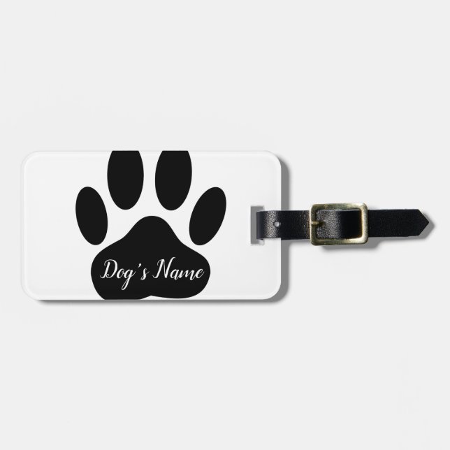 Étiquette À Bagage Empreinte de patte de chien avec nom personnalisé (Devant horizontal)