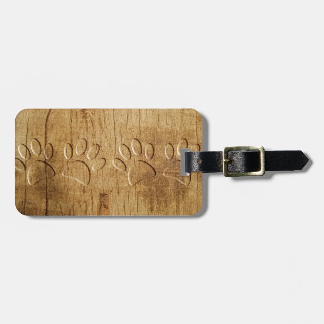 Étiquette À Bagage Empreinte de patte de chien en bois sculpté (Devant horizontal)