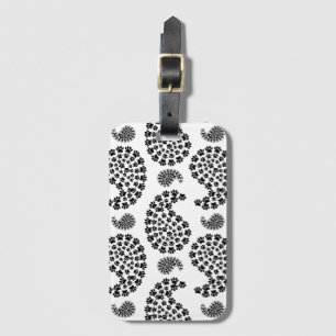 Étiquette À Bagage Empreinte de patte noir et blanc mince Motif Paisl