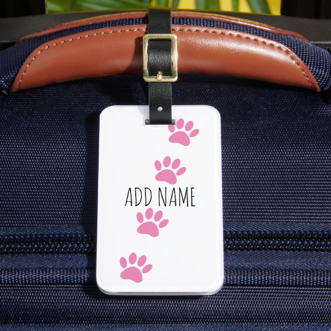 Étiquette À Bagage Empreintes de pattes de chien rose Nom personnalis (Insitu Rectoal 2)