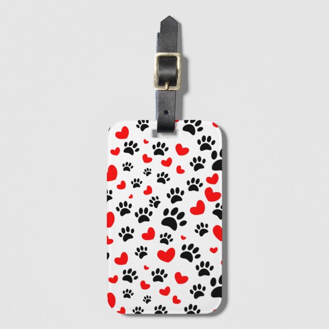 Étiquette À Bagage Empreintes de pattes De Chiens Random Et Coeurs Ro (Devant Vertical)