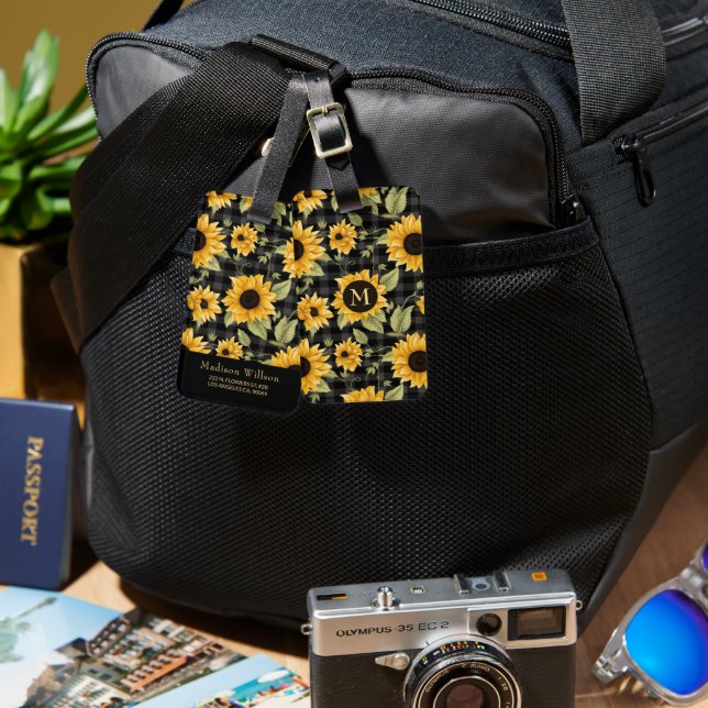 Étiquette À Bagage en vichy Motif tournesol (Recto & Verso)
