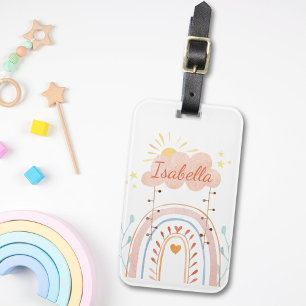 Étiquette À Bagage Enfants arc-en-ciel mignons aquarelle monogrammés