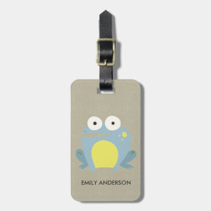 ÉTIQUETTE À BAGAGE ENFANTS CUT PERSONNALISÉ KRAFT BÉBÉ BLEU FROG
