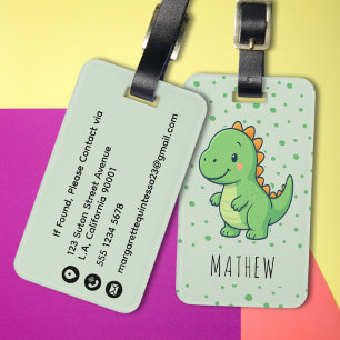 Étiquette À Bagage Enfants Mignon Dinosaure de Dessin Animé Taches Ve