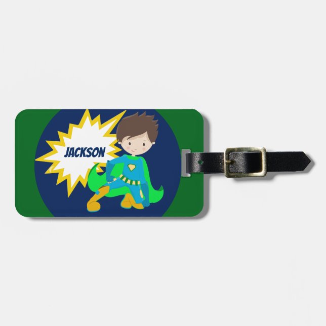 Étiquette À Bagage Enfants Superhero Cool personnalisés (Devant horizontal)