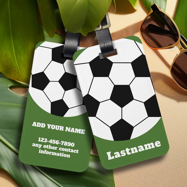 Étiquette À Bagage Entraîneur de balle de soccer - Tirage moderne gra (Personalized Sports Luggage Tag - Football Jersey Theme)