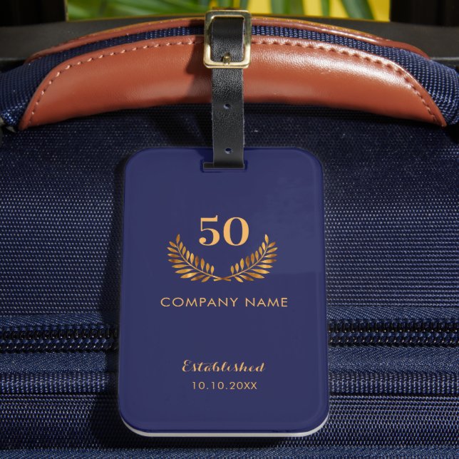 Étiquette À Bagage Entreprise d'or bleu marine année établie (Insitu Rectoal 2)