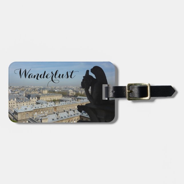 Étiquette À Bagage Envie de voyager (gargouille et vue de Paris) (Devant horizontal)