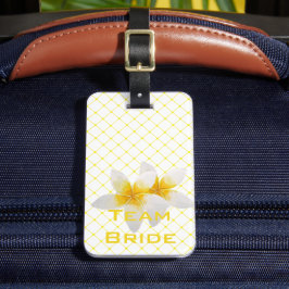 Étiquette À Bagage Épouse d'équipe | Fleur tropicale et Trellis jaune