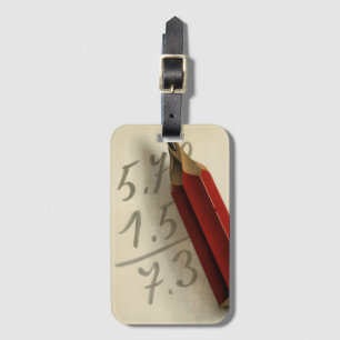 Étiquette À Bagage Équation mathématique avec crayon rouge, Vintage