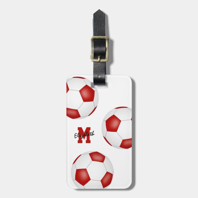 Étiquette À Bagage équipe de football rouge blanc monogrammed (Devant Vertical)
