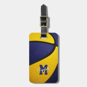 Étiquette À Bagage équipe d'or bleu couleurs monogrammed basketball