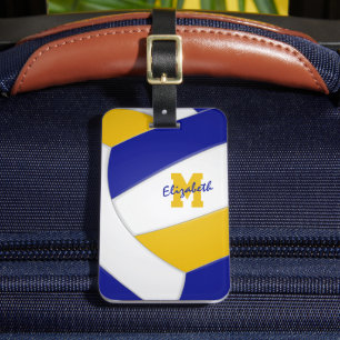 Étiquette À Bagage équipe d'or bleu couleurs monogrammed volleyball