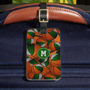 Étiquette À Bagage Équipe gris vert couleurs basketballs monogrammed
