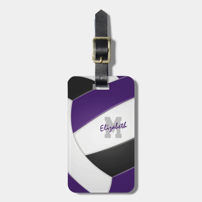 Étiquette À Bagage équipe violette noir couleurs cadeaux filles volle (Devant Vertical)